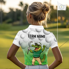 Load image into Gallery viewer, Funny Womens Golf Polo Shirt Custom Alligator Golfer Grass Pattern Golf Team Outfits NYN3397