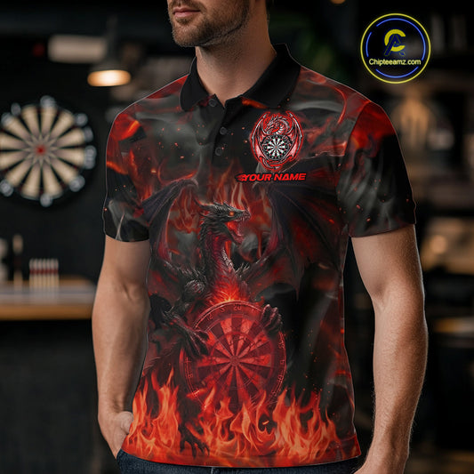 Fire Flames Darts Dragon Red Dart Polo Shirts For Men Personalized Team Dart Jerseys NYN2104