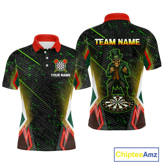 Green Skeleton With Urban Neon Men's Dart Shirt - Custom Name For Darts Jersey NYN0430