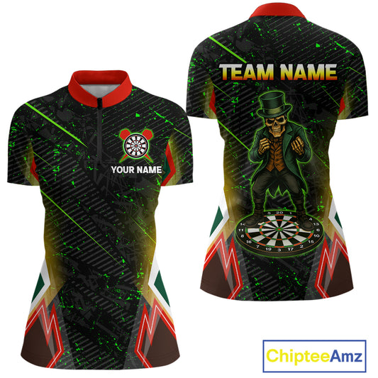 Green Skeleton With Urban Neon Women's Dart Shirt - Custom Name For Darts Jersey NYN0430