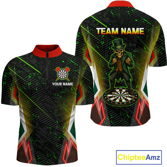 Green Skeleton With Urban Neon Men's Dart Shirt - Custom Name For Darts Jersey NYN0430
