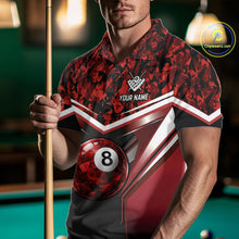 Load image into Gallery viewer, Black &amp; Red Geometric 8 Ball Pool Polo &amp; 1/4-Zip Shirt For Men Custom Pool Billiard Team Jerseys NYN2980