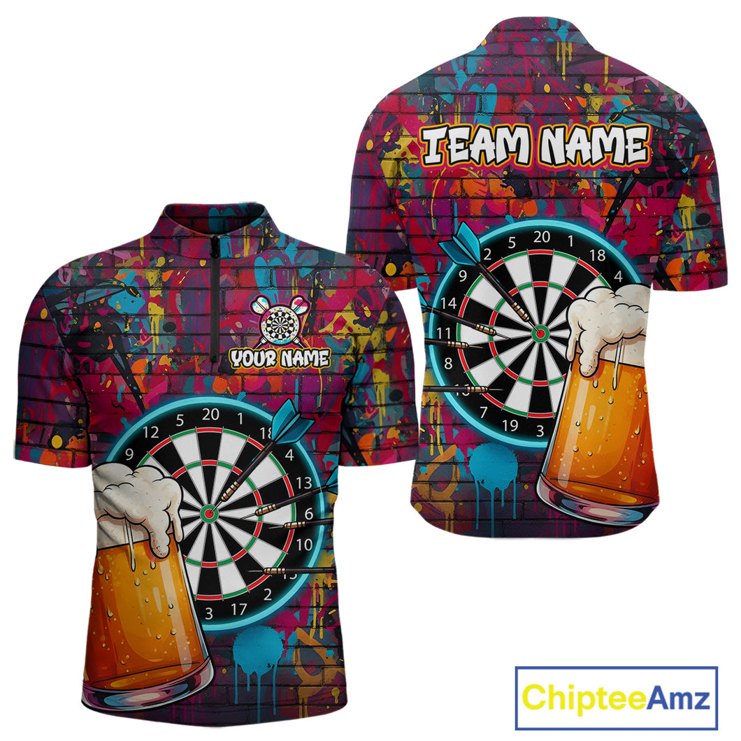 Custom Beers & Dartboard Graffiti Funny Darts Quarter-Zip Shirt For Men Colorful Dart Jerseys NYN1864