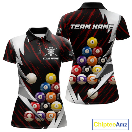 Red And Silver Pool Balls Billiard Team Polo & 1/4-Zip Shirt For Women Custom Billiard Apparel NYN2375