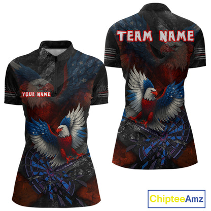 US Flag Eagle Cracked Dartboard Red Women's Darts Shirt Custom Name For Players | Opt1 NYN0690