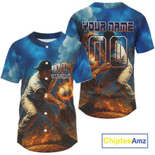 Load image into Gallery viewer, Custom Blue And Yellow Flames Baseball Ball Jersey For Men Youth Baseball Shirt NYN0943