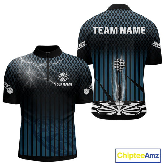Azure Lightning Dartboard Electric Men's Dart Strike Shirt |  Custom Name For Darts Jersey NYN0440