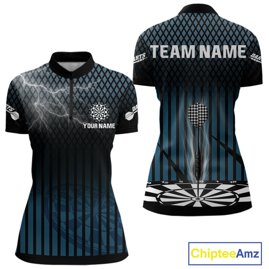 Azure Lightning Dartboard Electric Women's Dart Strike Shirt |  Custom Name For Darts Jersey NYN0440