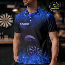 Load image into Gallery viewer, Custom Black And Blue Flames Eagle Dartboard Darts Polo Shirt For Men Outfit Darts Jerseys NYN0946