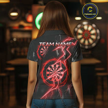 Load image into Gallery viewer, Custom Lightning Red And Black Darts Polo Shirt For Women Darts Tournament Jerseys NYN0950