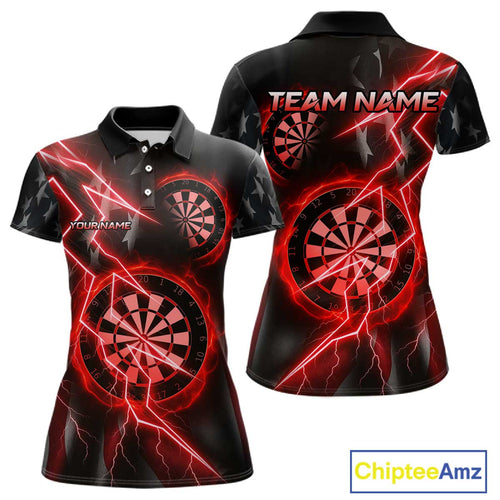 Custom Lightning Red And Black Darts Polo Shirt For Women Darts Tournament Jerseys NYN0950