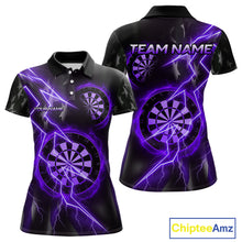 Load image into Gallery viewer, Custom Lightning Purple And Black Darts Polo Shirt For Women Darts Tournament Jerseys NYN0951