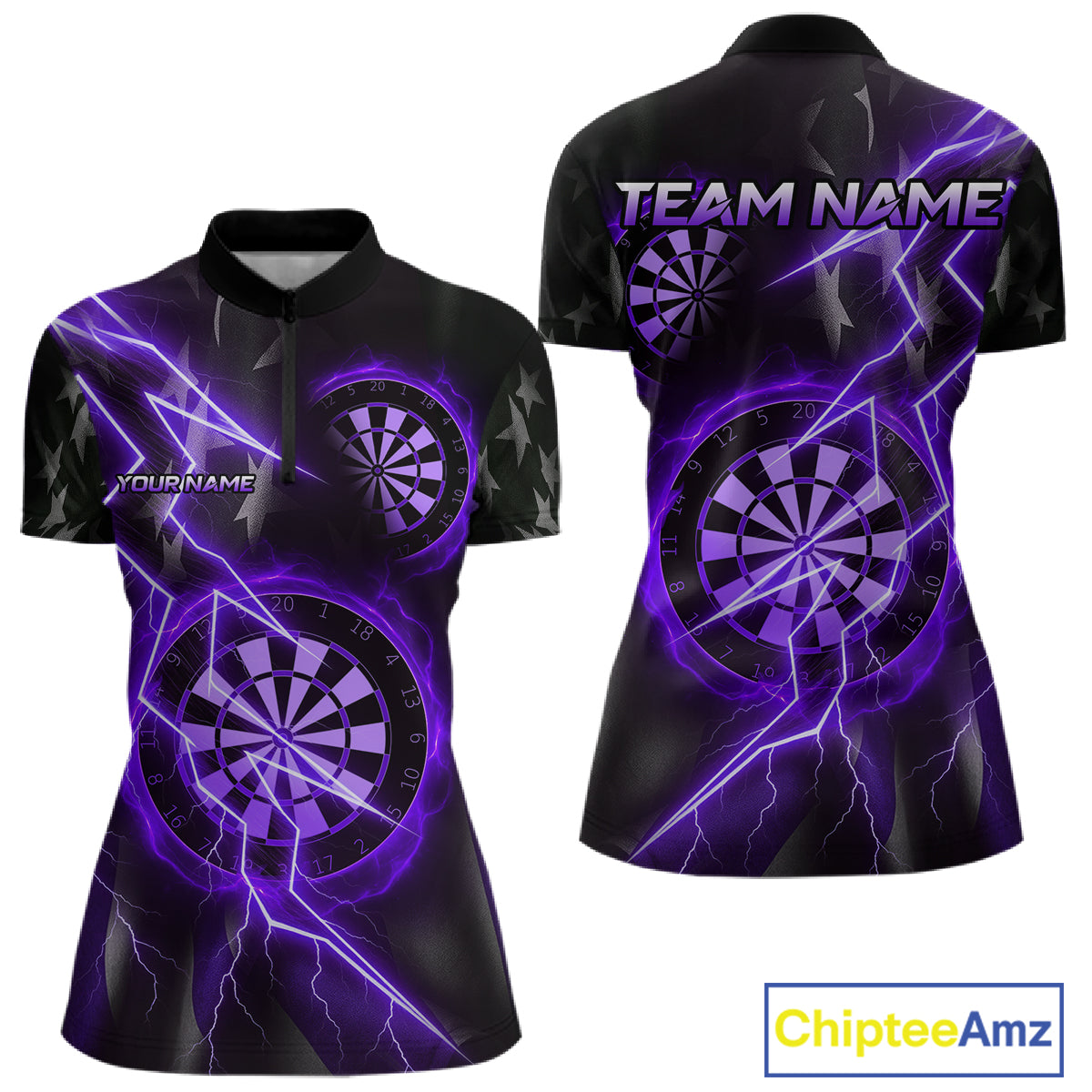 Custom Lightning Purple And Black Darts 1/4-Zip Shirt For Women Darts Tournament Jerseys NYN0951