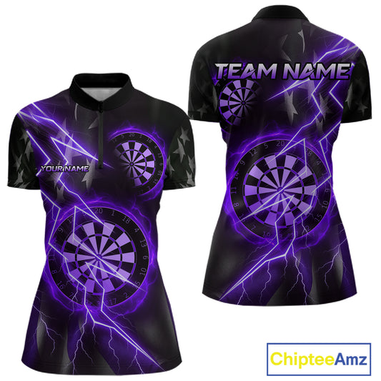 Custom Lightning Purple And Black Darts 1/4-Zip Shirt For Women Darts Tournament Jerseys NYN0951