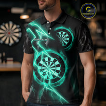 Load image into Gallery viewer, Custom Lightning Turquoise And Black Darts Polo Shirt For Men Darts Tournament Jerseys NYN0952
