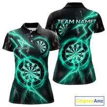 Load image into Gallery viewer, Custom Lightning Turquoise And Black Darts Polo Shirt For Women Darts Tournament Jerseys NYN0952