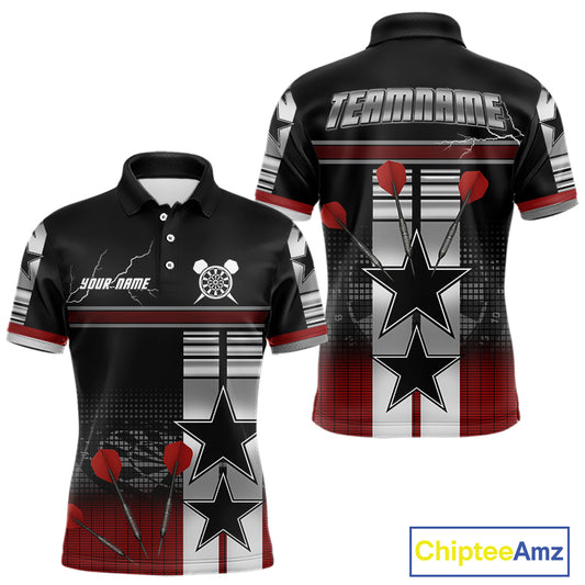 Patriotic Star & Darts Custom Men's Darts Shirt - Black & Red Jersey For Players NYN0451