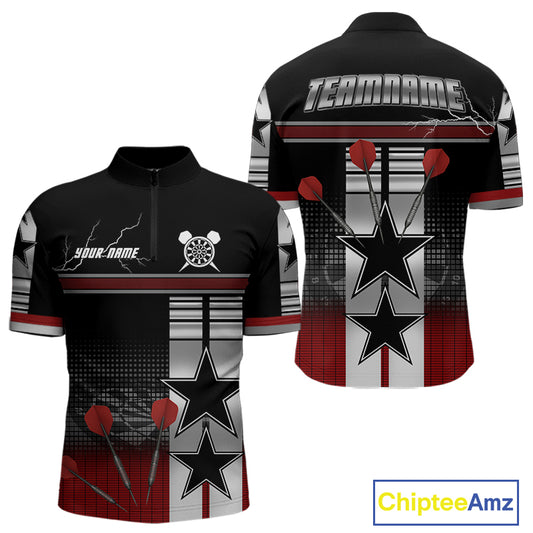 Patriotic Star & Darts Custom Men's Darts Shirt - Black & Red Jersey For Players NYN0451
