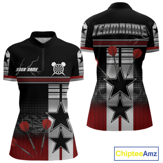 Patriotic Star & Darts Custom Women's Darts Shirt - Black & Red Jersey For Players NYN0451