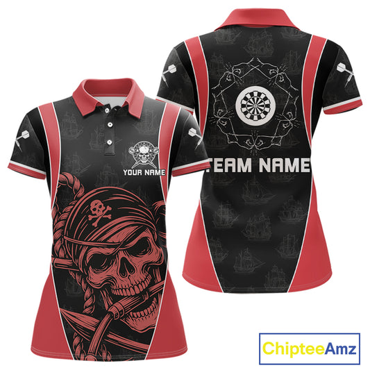 Vintage Pirate Skull Darts Team Shirt For Women - Personalized With Name And Team NYN0459