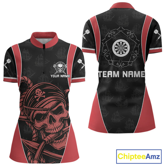 Vintage Pirate Skull Darts Team Shirt For Women - Personalized With Name And Team NYN0459