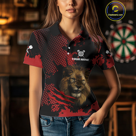Grunge Lion Dartboard Custom Quarter-Zip Shirt For Women - Darts Team Jersey NYN0707