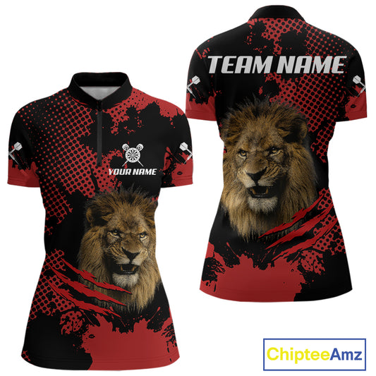 Grunge Lion Dartboard Custom Quarter-Zip Shirt For Women - Darts Team Jersey NYN0707