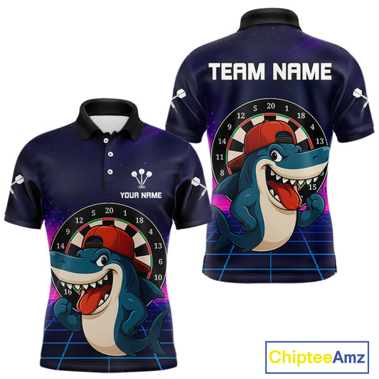 Neon Shark & Dartboard Custom Funny Polo Shirt For Men - Darts Team Jersey NYN0709