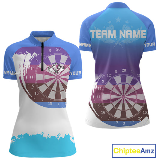 Colorful Grunge Dartboard Custom Quarter-Zip Shirt For Women - Darts Team Jersey NYN0710
