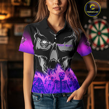 Load image into Gallery viewer, Purple Flaming Skull Dartboard Custom Polo Shirt For Women - Darts Team Jersey NYN0714