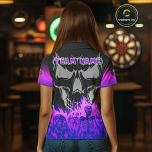Load image into Gallery viewer, Purple Flaming Skull Dartboard Custom Polo Shirt For Women - Darts Team Jersey NYN0714