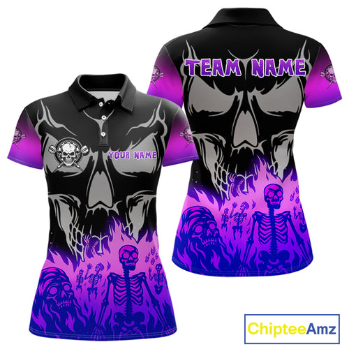 Purple Flaming Skull Dartboard Custom Polo Shirt For Women - Darts Team Jersey NYN0714
