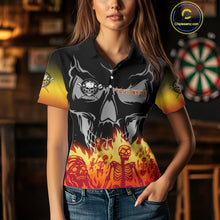 Load image into Gallery viewer, Red Flaming Skull Dartboard Custom Polo Shirt For Women - Darts Team Jersey NYN0715