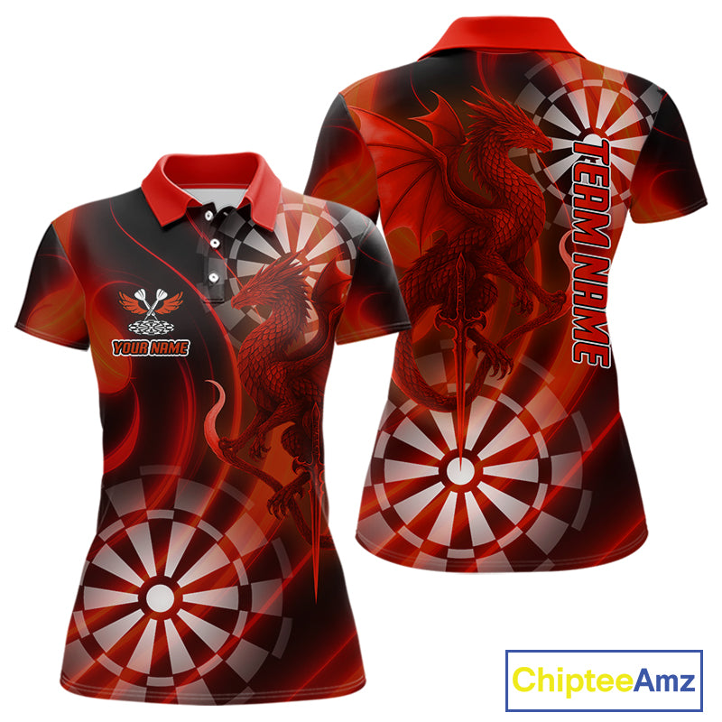 Dragon & Dartboard Custom Darts Polo Shirt For Women - Personalized Name & Team NYN0722
