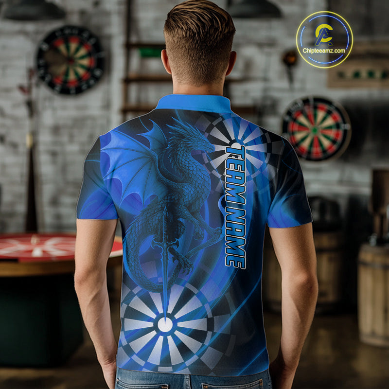 Azure Dragon & Dartboard Custom Darts Polo Shirt For Men - Darts Team Jersey NYN0723