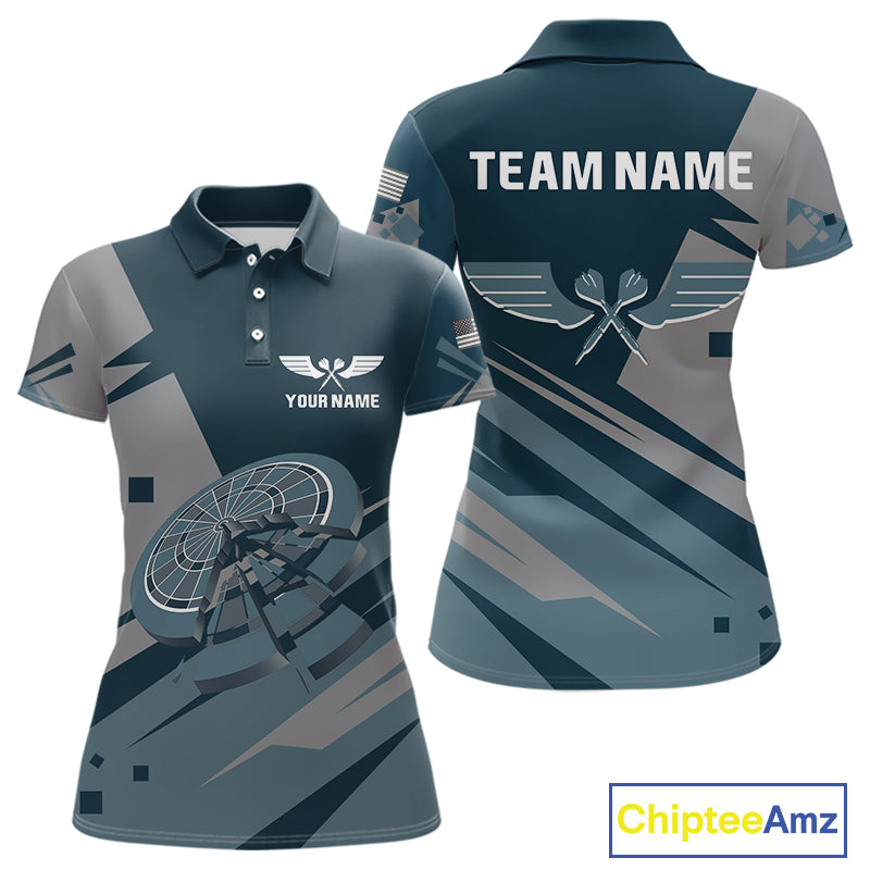 Blue Cracked Dartboard Custom Darts Polo Shirt For Women - Darts Team Jersey NYN0725