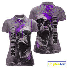 Load image into Gallery viewer, Custom Purple Dripping Skull Polo Grunge Dart Shirt For Women Dartboard Outfits Dart Jersey NYN1321