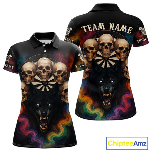 Custom Wolf Skulls Women's Polo Dart Shirt Colorful Smoke Dart Outfits Jerseys For Darters NYN1323