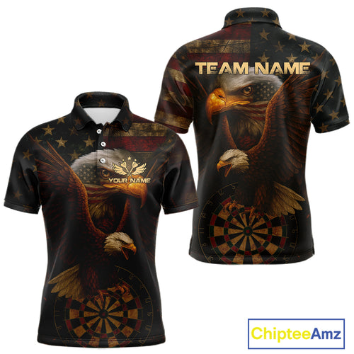 Custom Eagle Grunge Dartboard Polo Dart Shirt For Men US Flag Patriotic Dart Jersey NYN1332