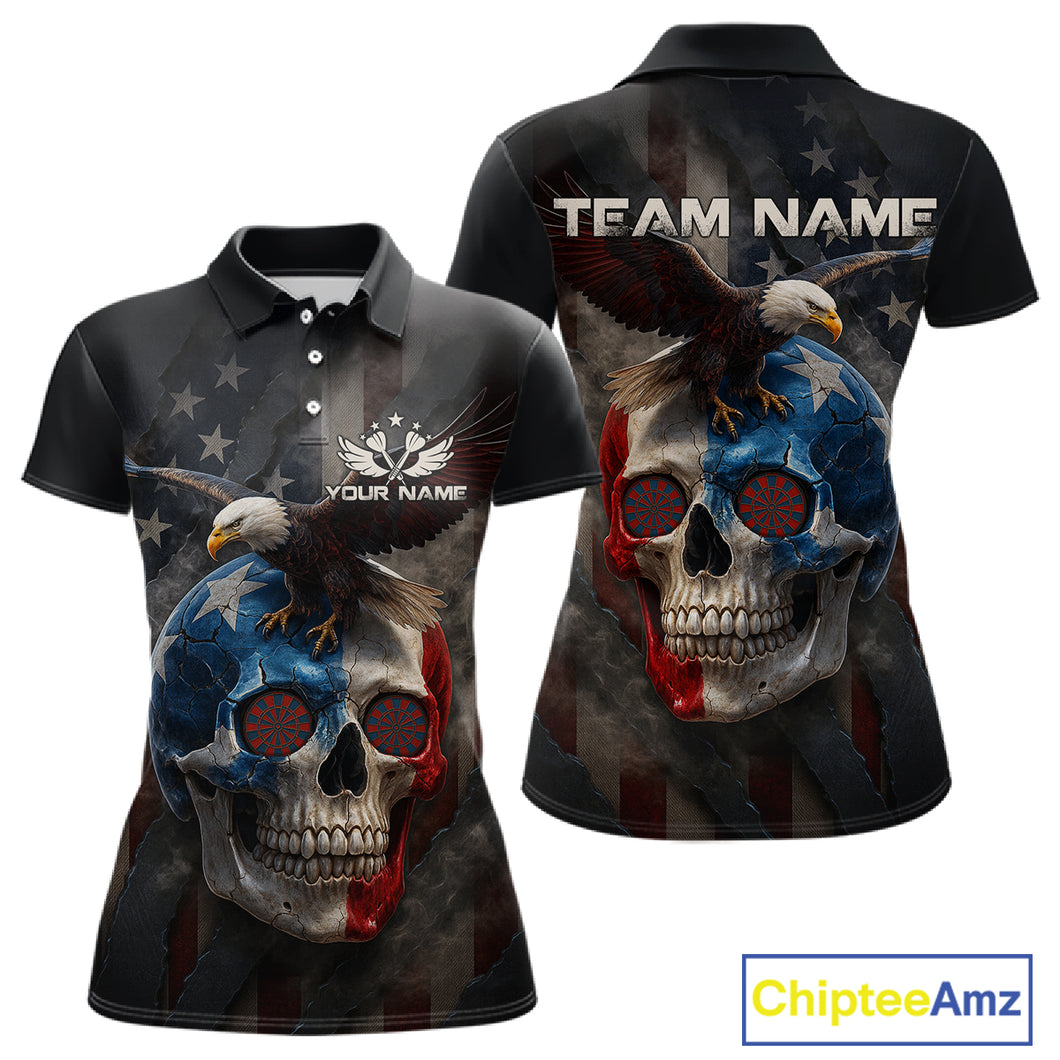 Custom Smoke Skull Eagle Patriotic Dart Shirt For Women US Flag Polo Dart Team Jersey NYN1336