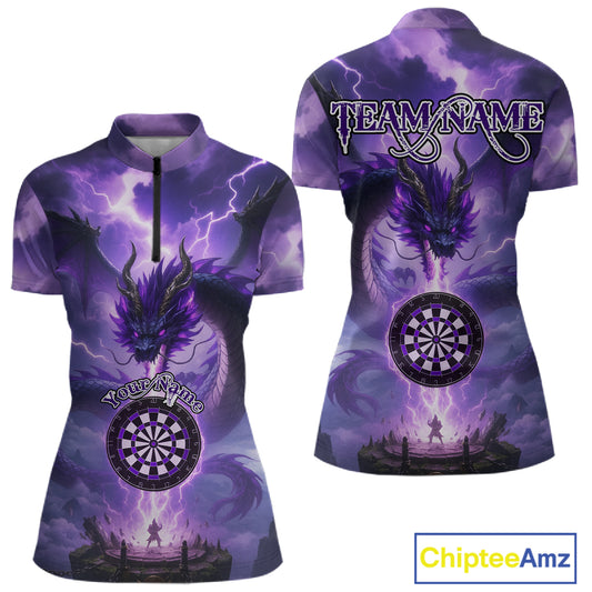 Custom Lightning Purple Dragon Dartboard Darts 1/4-Zip Shirt For Women Darts Team Jersey NYN0967