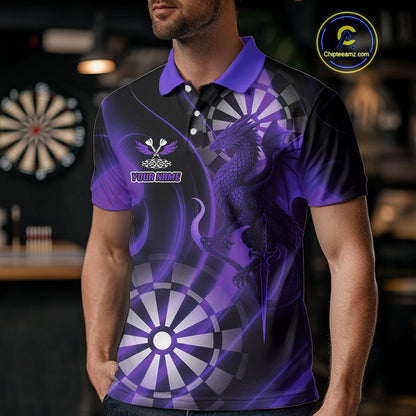 Custom Black And Purple Dragon Dartboard Dart Polo Jersey Outfits Dart Team Shirts For Men NYN0979