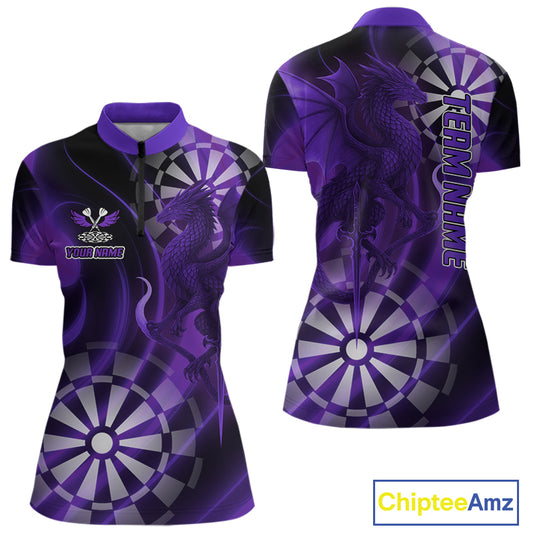 Custom Black And Purple Dragon Dartboard Dart 1/4-Zip Jersey Outfits Dart Team Shirts For Women NYN0979