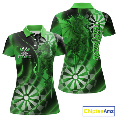 Custom Black And Green Dragon Dartboard Dart Polo Jersey Outfits Dart Team Shirts For Women NYN0980