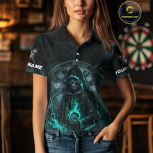 Load image into Gallery viewer, Custom Black-Turqoise Flames Skull Dartboard Darts Polo Jerseys For Women, Darts Fan Uniform NYN0985