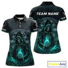 Load image into Gallery viewer, Custom Black-Turqoise Flames Skull Dartboard Darts Polo Jerseys For Women, Darts Fan Uniform NYN0985