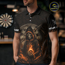 Load image into Gallery viewer, Custom Black-Orange Flames Skull Dartboard Darts Polo Jerseys For Men, Darts Fan Uniform NYN0986