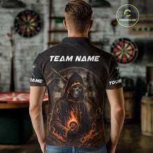 Load image into Gallery viewer, Custom Black-Orange Flames Skull Dartboard Darts Polo Jerseys For Men, Darts Fan Uniform NYN0986