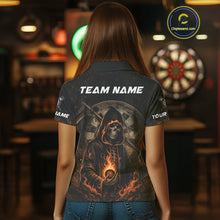Load image into Gallery viewer, Custom Black-Orange Flames Skull Dartboard Darts Polo Jerseys For Women, Darts Fan Uniform NYN0986