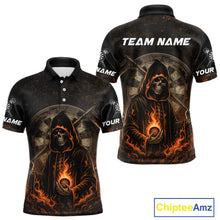 Load image into Gallery viewer, Custom Black-Orange Flames Skull Dartboard Darts Polo Jerseys For Men, Darts Fan Uniform NYN0986